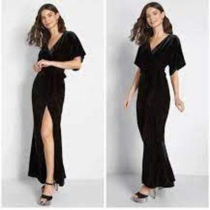 Black Velvet Modcloth x Collectif Wrap Dress with Slit-Size 16